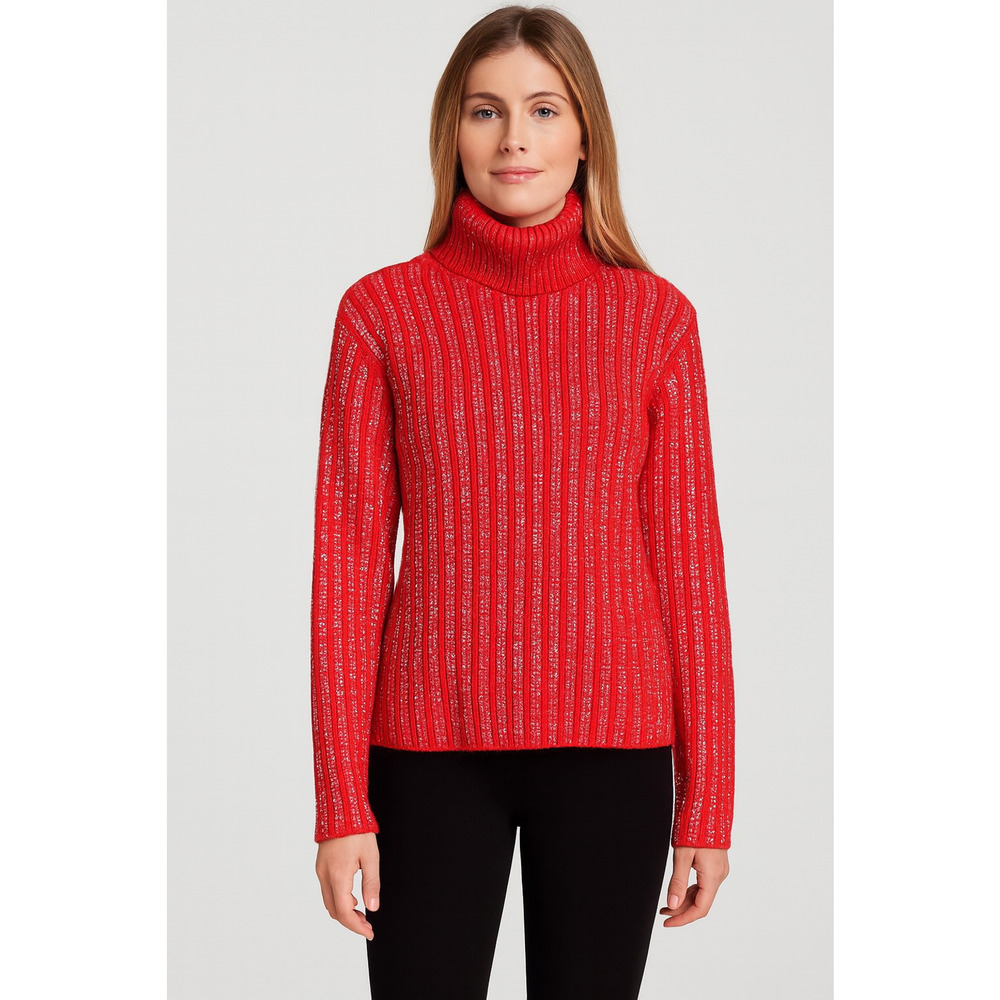INC International Concepts Women’s Small Red Metallic Turtleneck Sweater